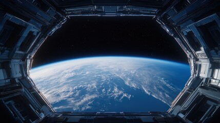 Stunning earth view from spaceship window cosmic panorama exploration future travel science