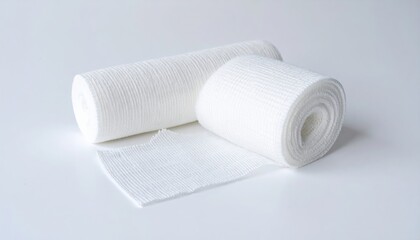 Obraz premium Clean White Medical Gauze Bandages Rolled Up Ready for Use First Aid Supplies