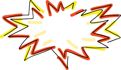 bang hand drawn with black curved outline with multi-colored lines of bright warm shades