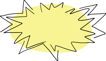 one explosion hand drawn with black curved outline with a yellow rounded background