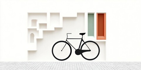 European Bicycle Day Minimalist wall art with black bicycle and colorful shelves