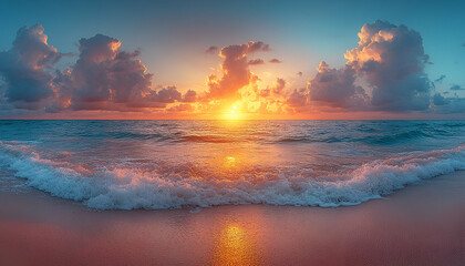 Vibrant Sunset Over Ocean Beach