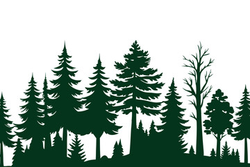 Obraz premium Vector illustration of trees and forest silhouette. Nature scene silhouette. Forest landscape vector illustration. Outdoor and hiking concept