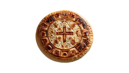 Delicious easter bread with cross design close up for holiday baking and religious celebration concept on transparent background