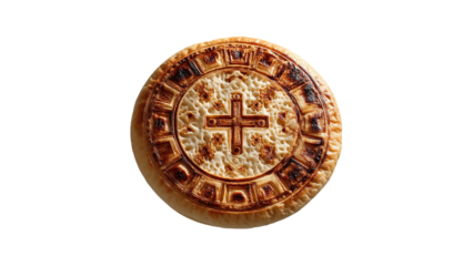 Delicious easter bread with cross design close up for holiday baking and religious celebration concept on transparent background