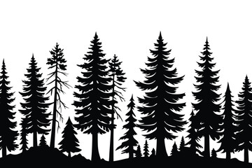 Obraz premium Vector illustration of trees and forest silhouette. Nature scene silhouette. Forest landscape vector illustration. Outdoor and hiking concept