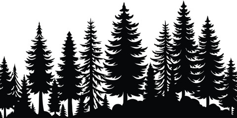 Obraz premium Vector illustration of trees and forest silhouette. Nature scene silhouette. Forest landscape vector illustration. Outdoor and hiking concept