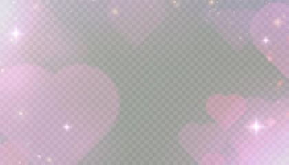 Soft pink bokeh hearts with glowing sparkles on transparent background. Romantic abstract overlay for Valentine’s Day, wedding invitations, love-themed design or festive decoration.   © MAKSYM