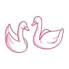 Simple Shading Line Ducks Wedding Illustration