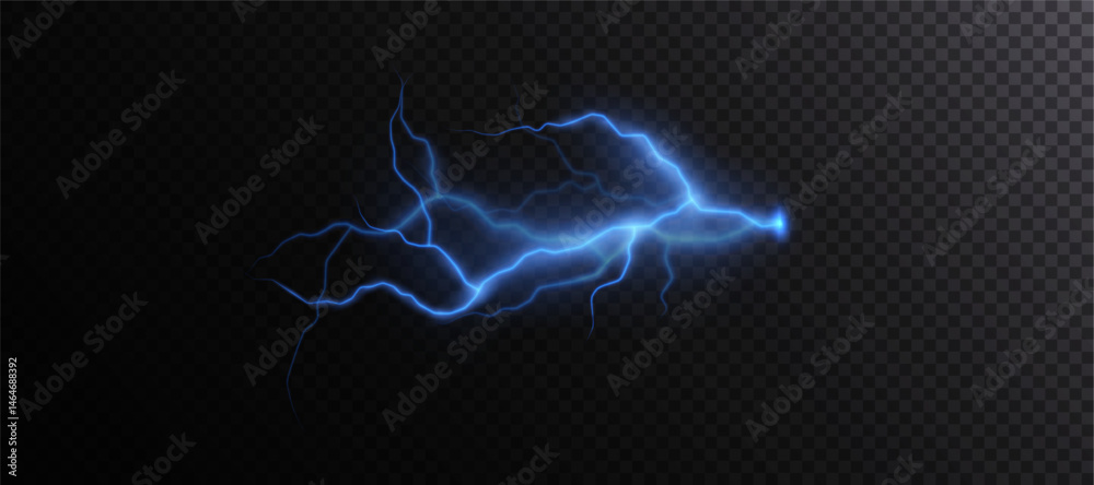 Aufkleber Realistic blue lightning. Isolated lightning elements for magical or futuristic visual effects in game interfaces or motion design.