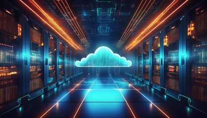 cloud computing technology concept big data transfer on the internet digital network connection modern server room data storage system innovative tech cybersecurity