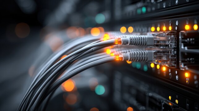 High-speed network cables connected to data server for efficient technology infrastructure