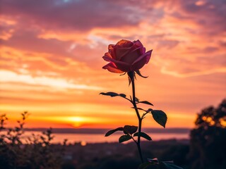 Solitary Rose at Sunset A Symphony of Warm Hues and Serene Beauty