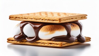 delicious smores sandwich with melted chocolate and gooey marshmallow between crispy graham crackers isolated on white
