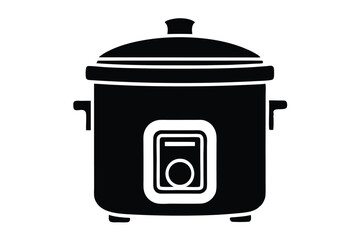 Solid black rice cooker icon displays cooker pot and control panel on white
