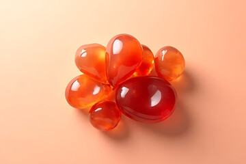 Fototapeta premium carnelian cluster with smooth surfaces, organic layout with natural shadows, background gradient from beige to soft coral