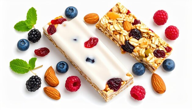 Delicious Granola Bars with Yogurt Coating and Mixed Berries Healthy Snack Food - Powered by Adobe