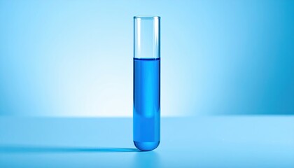 A Glass Test Tube Filled with Blue Liquid Against a Blue Background Perfect for Science Experiments or Medical Research