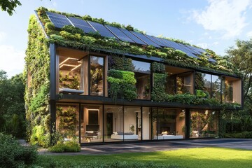 Modern, eco-friendly dwelling with vertical garden facade.