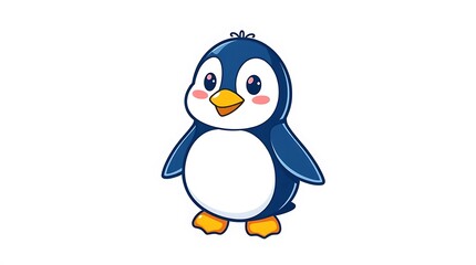 Obraz premium Pop art style penguin logo, modern flat vector design. Clean background, electric vivid colors. Adorable and cute penguin with simple, charming, two-dimensional features