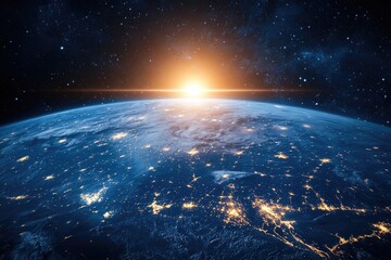 Earth from space, illuminated by sunrise