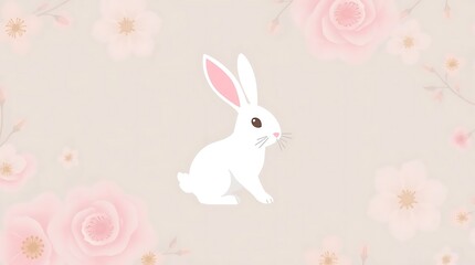 Obraz premium Soft pastel illustration of Pastel rabbit vector logo on soft floral background, gentle and soothing aesthetic, muted colors, vector art style