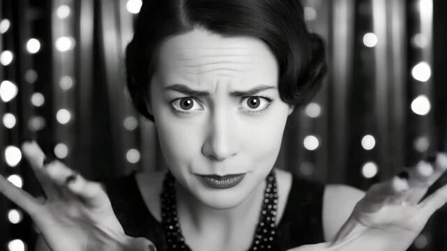 Actress transitions through multiple facial expressions in a controlled studio setting, showcasing emotion, versatility, and nuance. AI generative 4K video