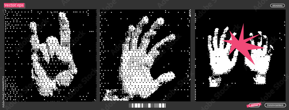 Poster creative exploration of hand gestures and expressions portrayed in a unique bitmap style connected t