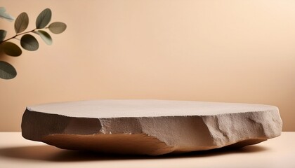 empty stone platform on beige background minimal podium display product presentation