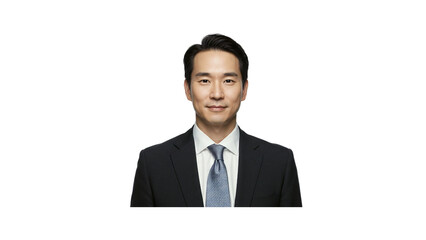 Asian businessman portrait professional headshot corporate executive leader business suit and tie formal attire photo on transparent background