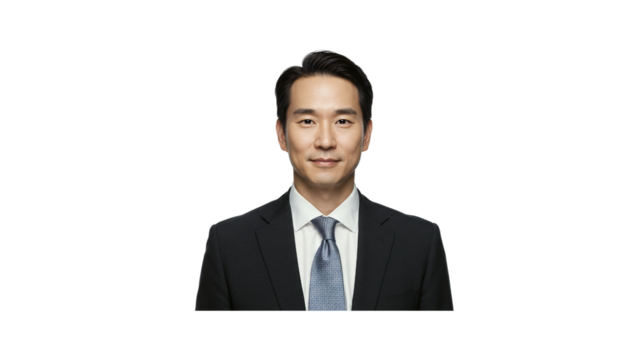 Asian businessman portrait professional headshot corporate executive leader business suit and tie formal attire photo on transparent background