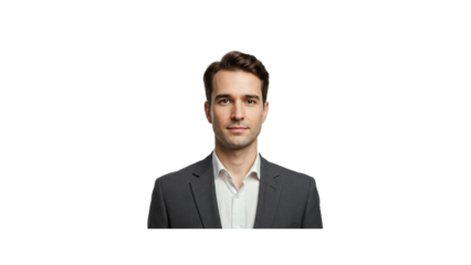 Professional headshot of a businessman in suit for corporate website and linkedin profile picture design ideas on transparent background