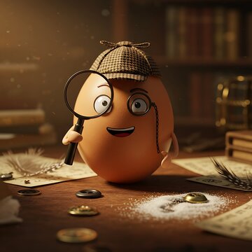Egg detective investigating with curiosity