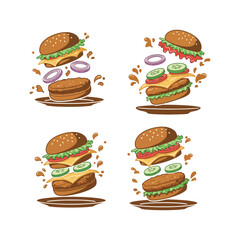 vintage style delicious and tasty hamburger fast food icon set vector design illustration