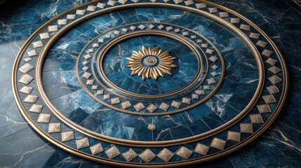 Naklejka premium Intricate circular marble and gold inlay design.