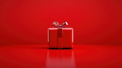 Red gift box with shiny ribbon minimalist design holiday celebration
