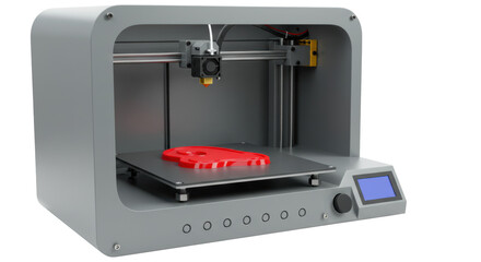 Isolated 3D Printer Printing a Red Object