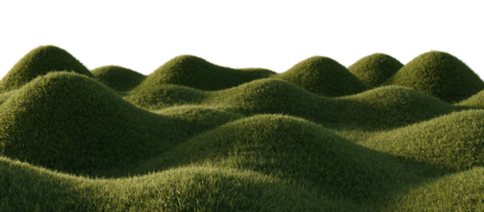 Hills with grass on a transparent background. 3D rendering.