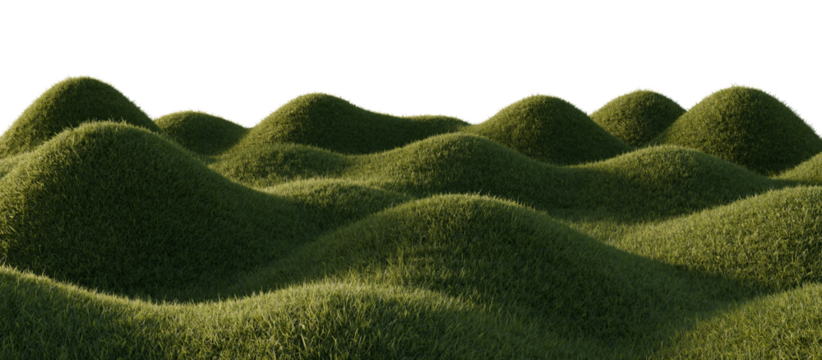 Hills with grass on a transparent background. 3D rendering.