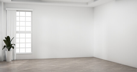 Mock up interior room and wood white color wall background 3D illustration rendering.