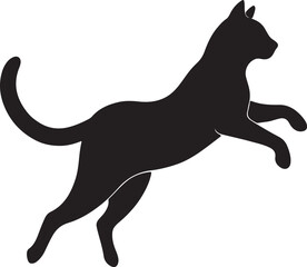 jumping cat silhouette, black and white silhouette, vector and illustration