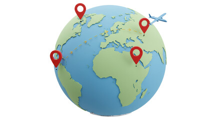 Isolated Earth Globe with Travel Destinations