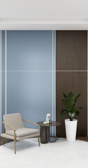 Gray blue wall Living Room Interior Design have sofa modern and decoration. 3D rendering
