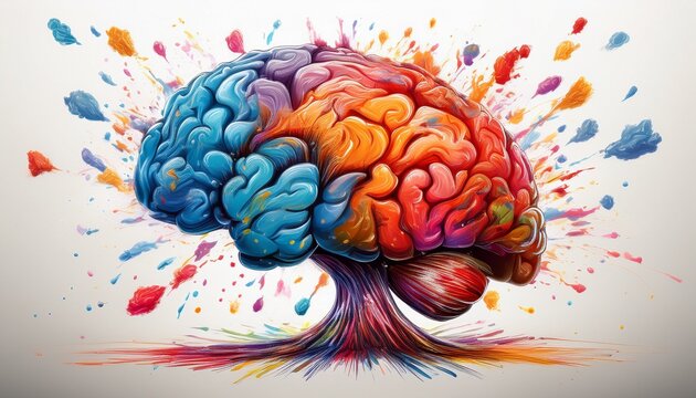 brain exploding on a white background visualizing creative thinking and innovation