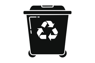 Black recycle bin featuring the white recycling symbol signifies eco awareness and sustainability