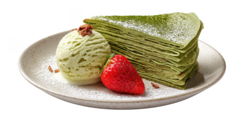 Green Tea Matcha Crepe with Ice Cream on Transparent Background