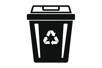 Black recycling bin displays white arrows indicating process on a white background