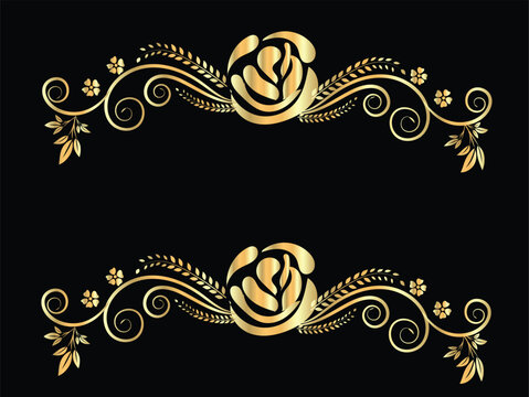 Elegant Golden Floral Design Elements on Black Background for Invitations