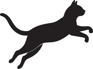 jumping cat silhouette, black and white silhouette, vector and illustration
