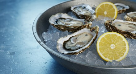 Oysters on ice with lemon